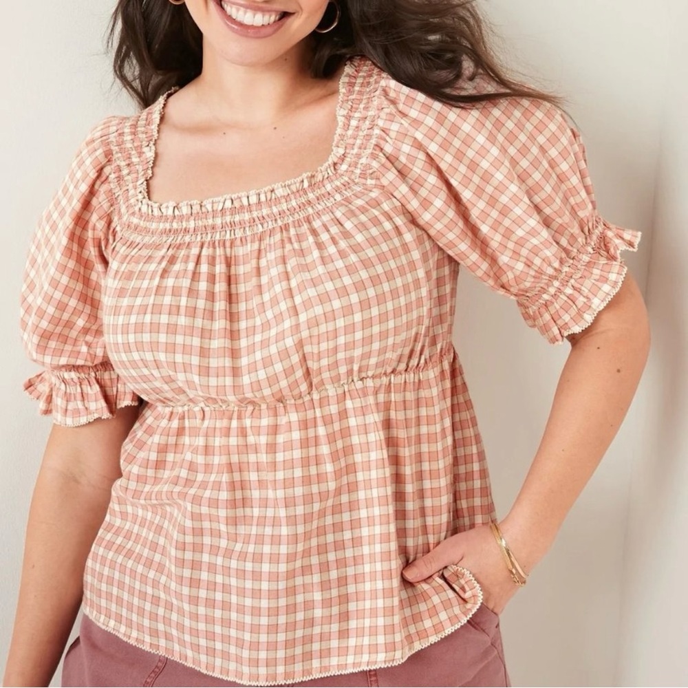 Old Navy • Women’s Smocked Plaid Puff Sleeve Babydoll Top Multicolor Size Medium